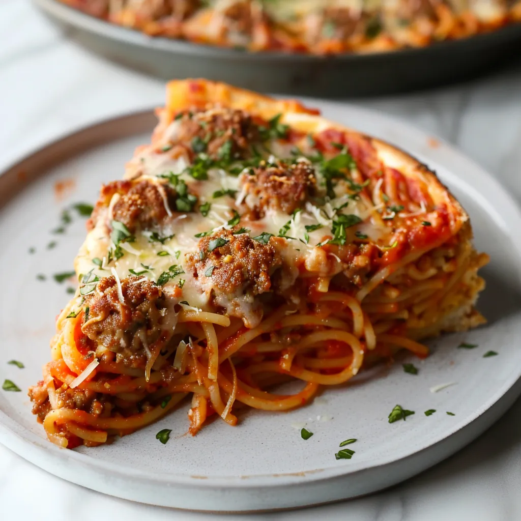 Pizza-ghetti with homemade cheesy meatballs