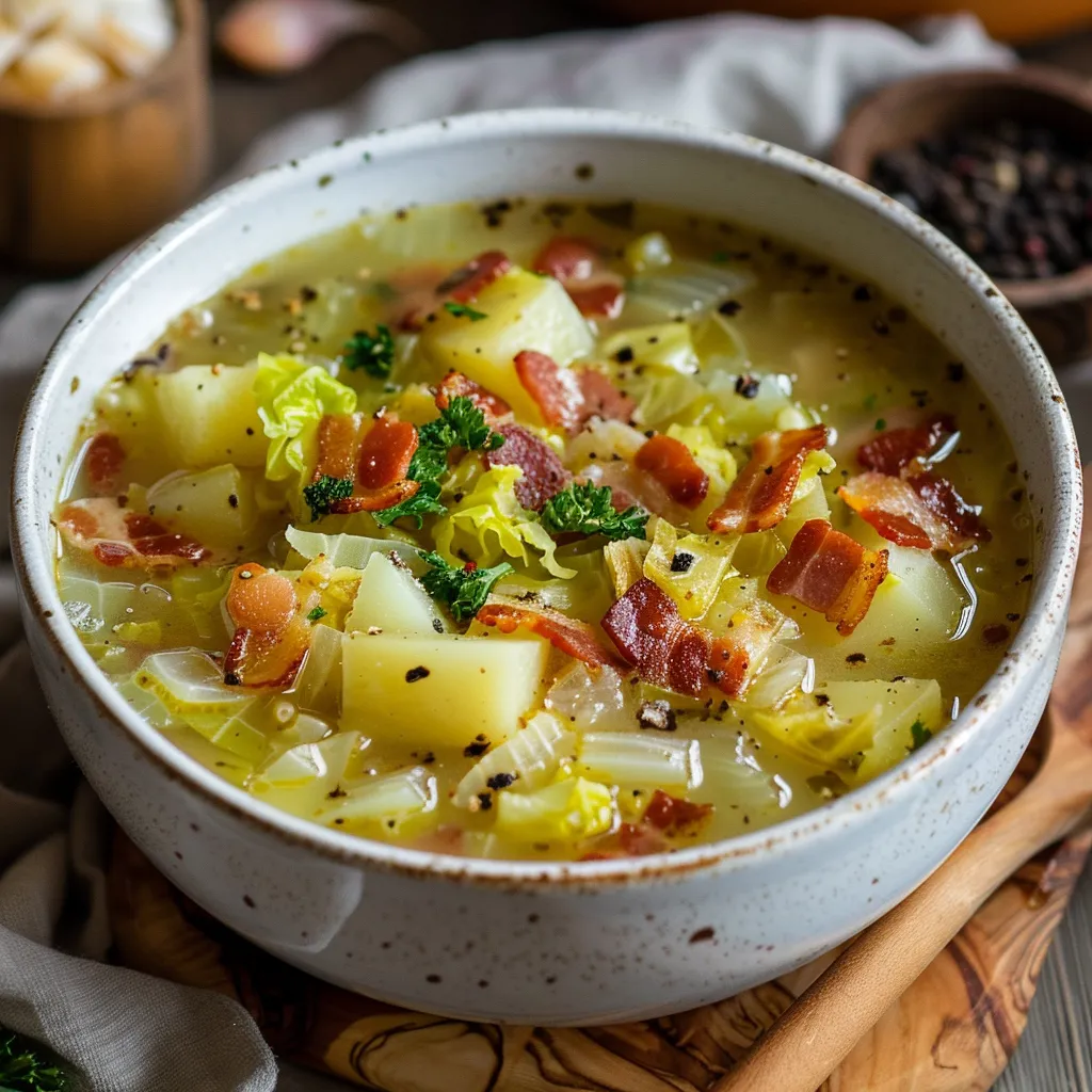 Homestyle cabbage and smoked bacon soup