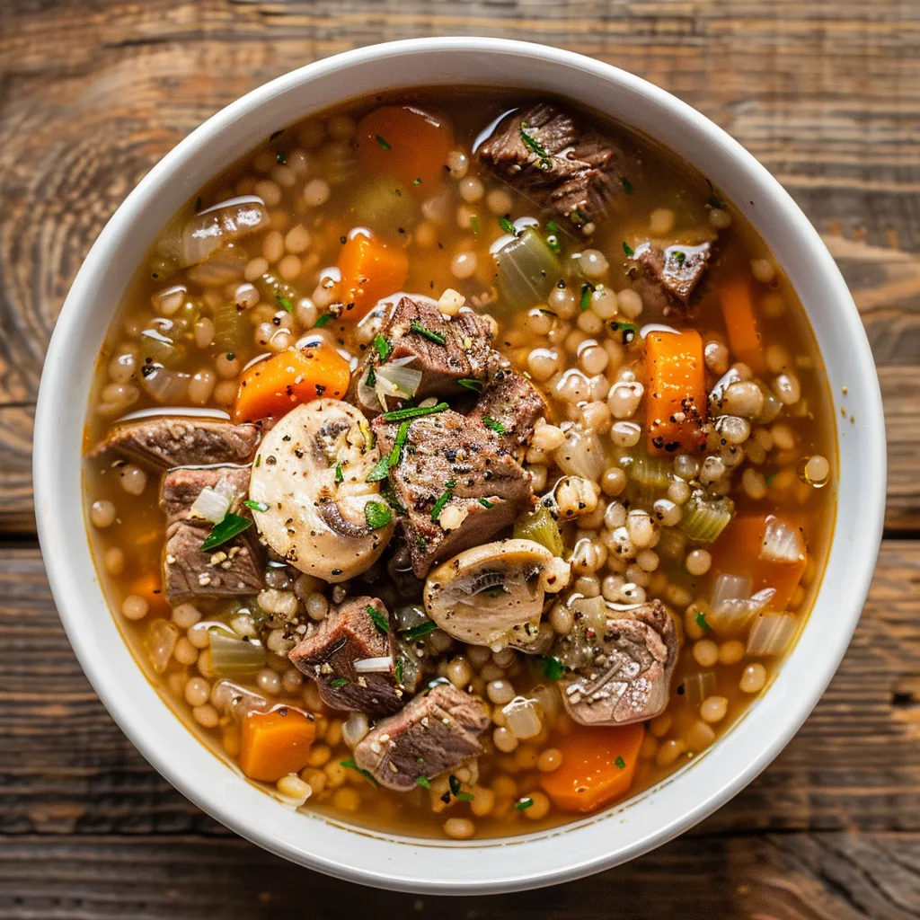Cozy soup with beef and barley