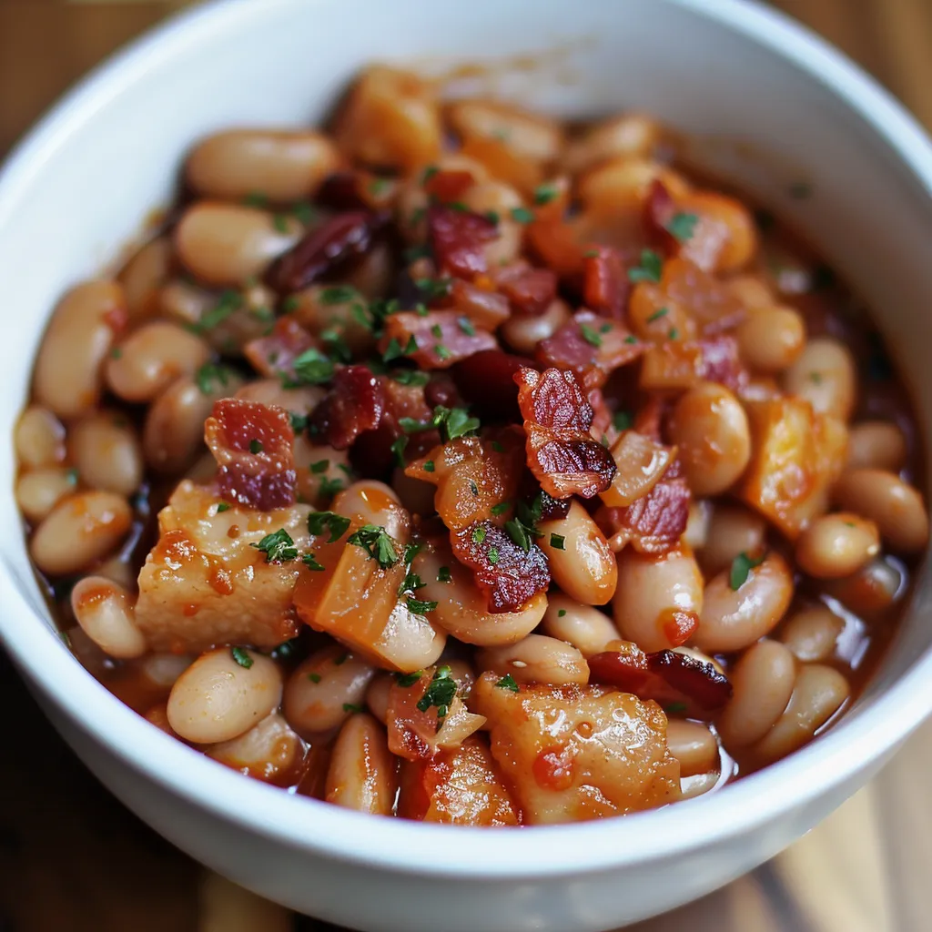 Homemade baked beans with white beans