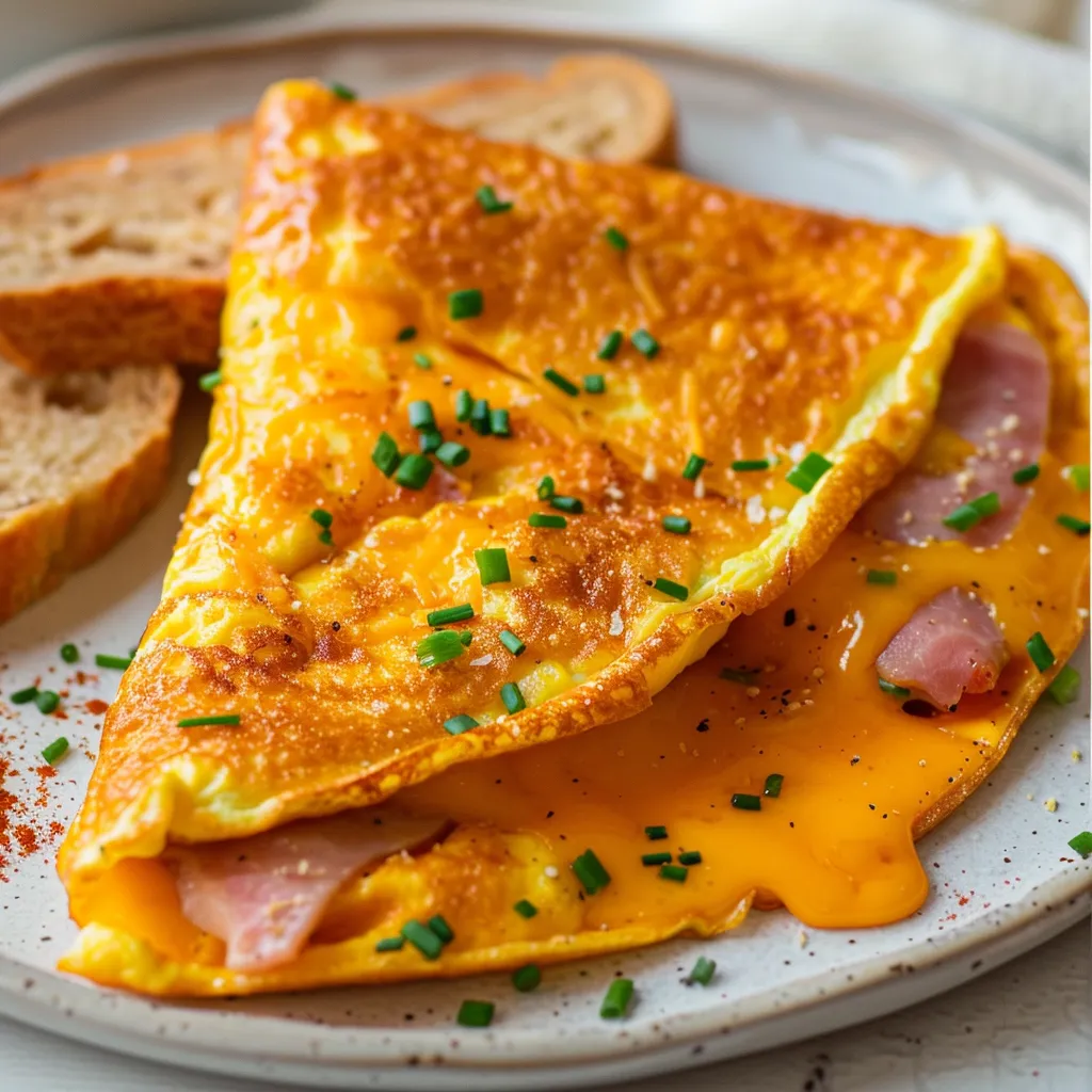 A spot-on ham and cheese omelet
