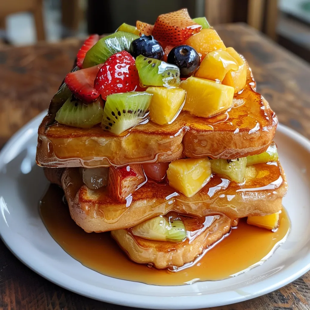 Maple French toast topped with fruits