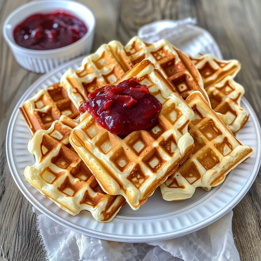 Golden crispy waffles stacked up