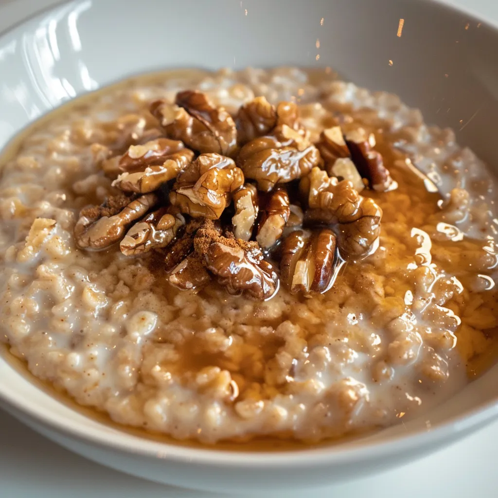 Yummy bowl of maple nut oatmeal that feels like a hug in the morning