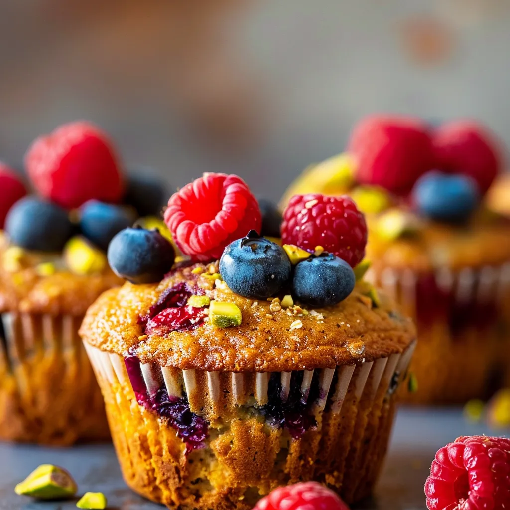 Fluffy berry and oat muffins