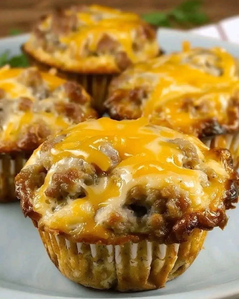 A muffin topped with melted cheese.
