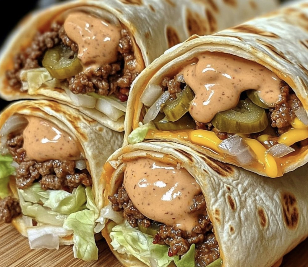 A tortilla filled and topped with sauce.
