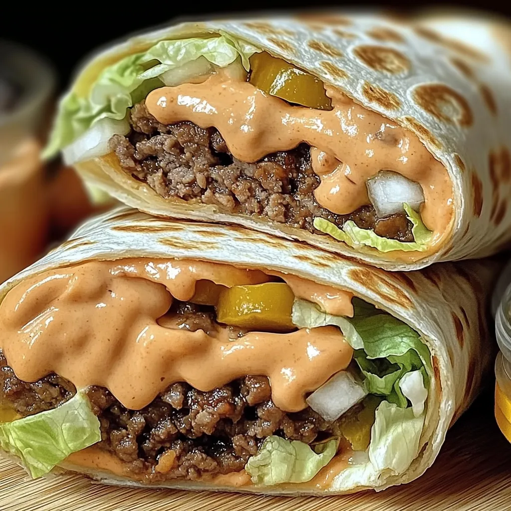 A burrito filled with lettuce and beef sitting in a white bowl.