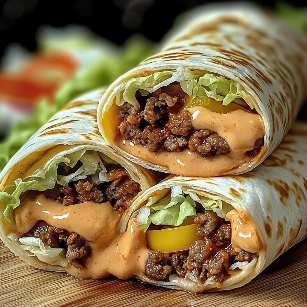 Two wraps stuffed with beef and crisp lettuce.