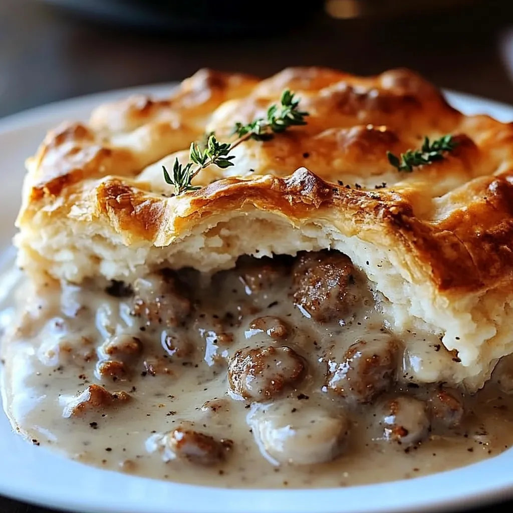 Gravy and Sausage Pie with Flaky Crust