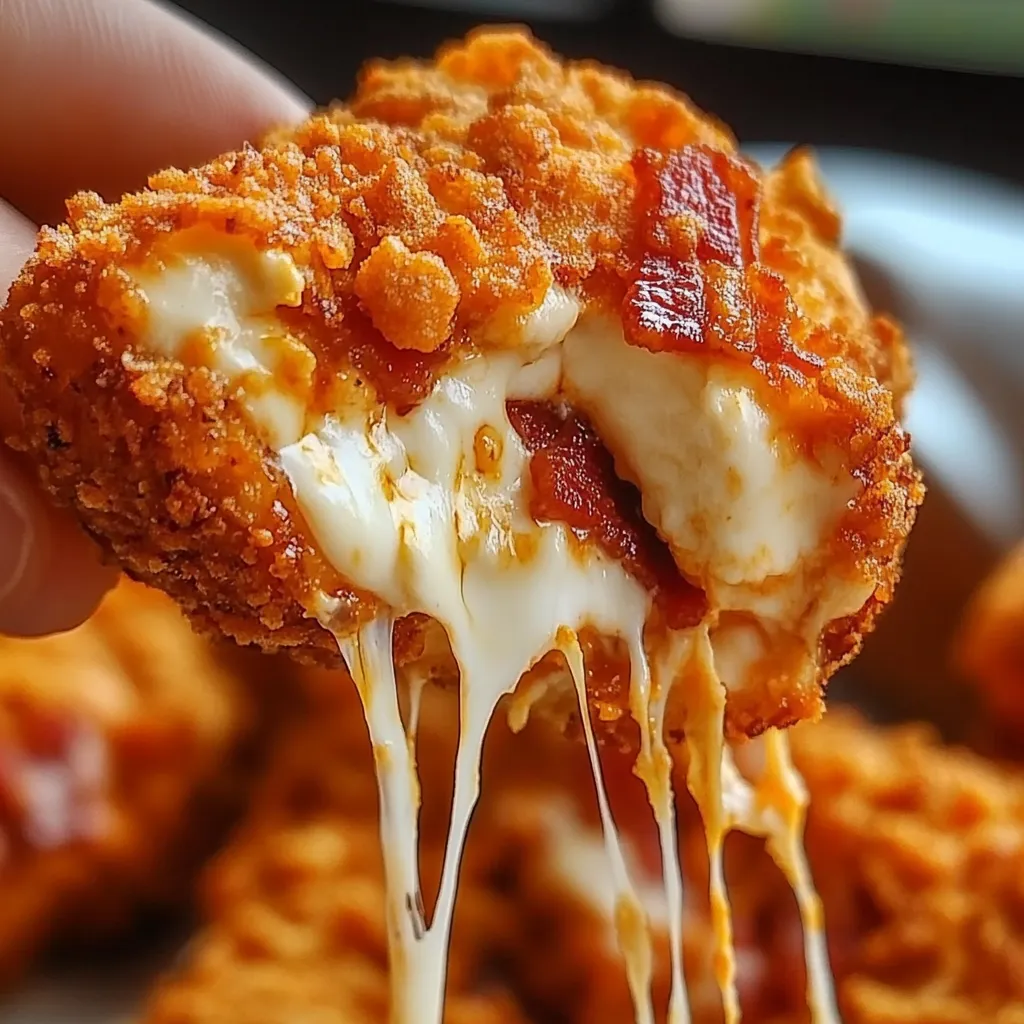Someone holding stuffed cheesy chicken with bacon showing inside.