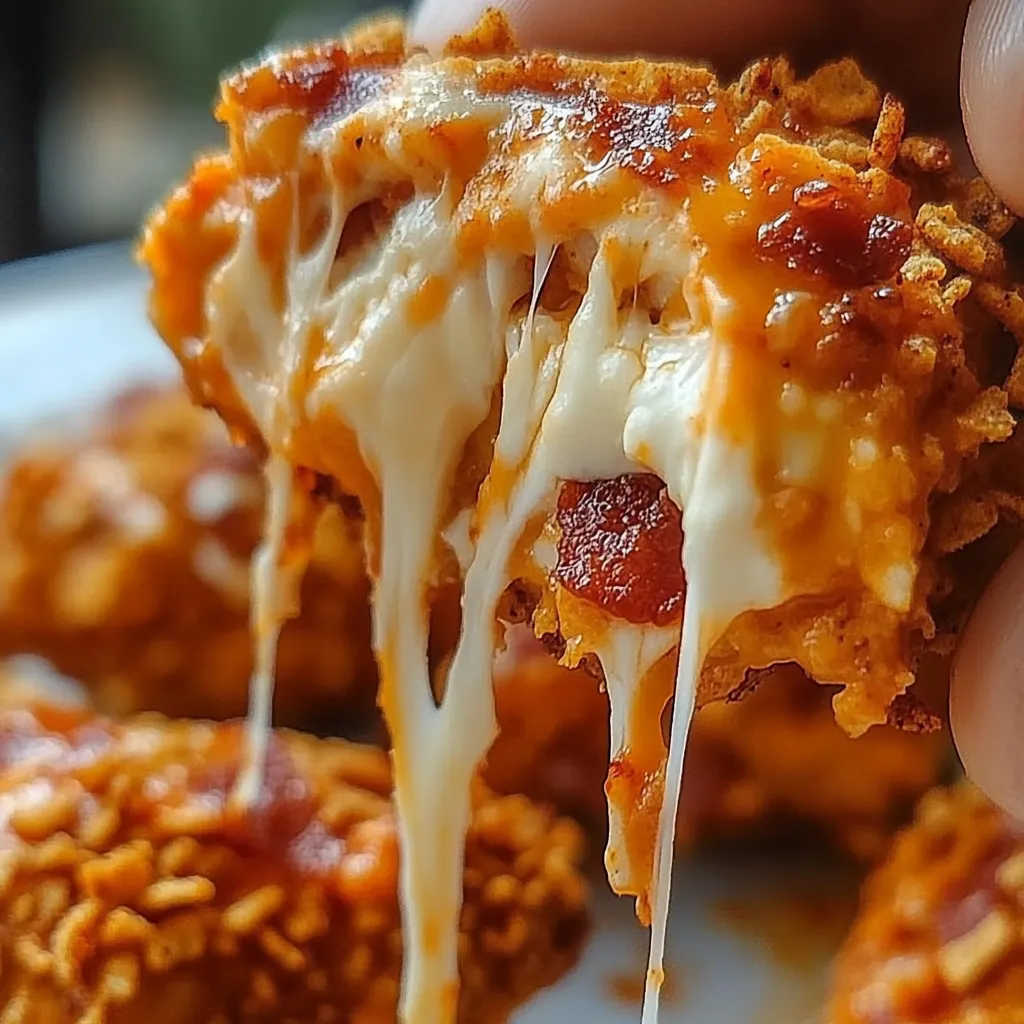 Stuffed chicken sliced open with cheesy bacon filling spilling out.