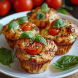 Savory Muffins with Tomato, Mozzarella, and Basil