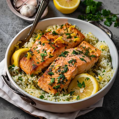 Lemon Salmon Served with Herbed Rice