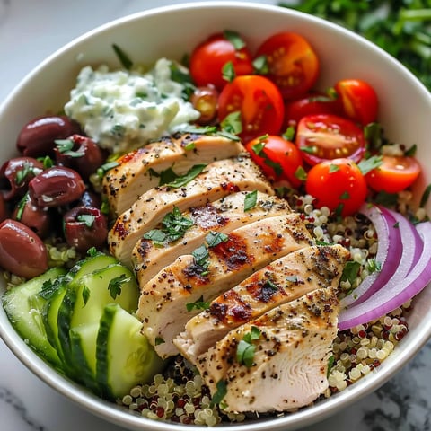 Greek chicken quinoa bowl