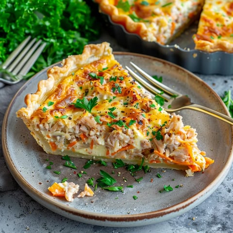 Carrot and tuna quiche on display