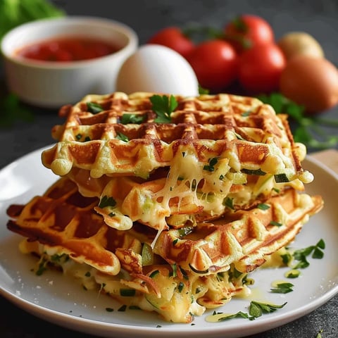 Freshly Made Veggie and Mozzarella Waffles